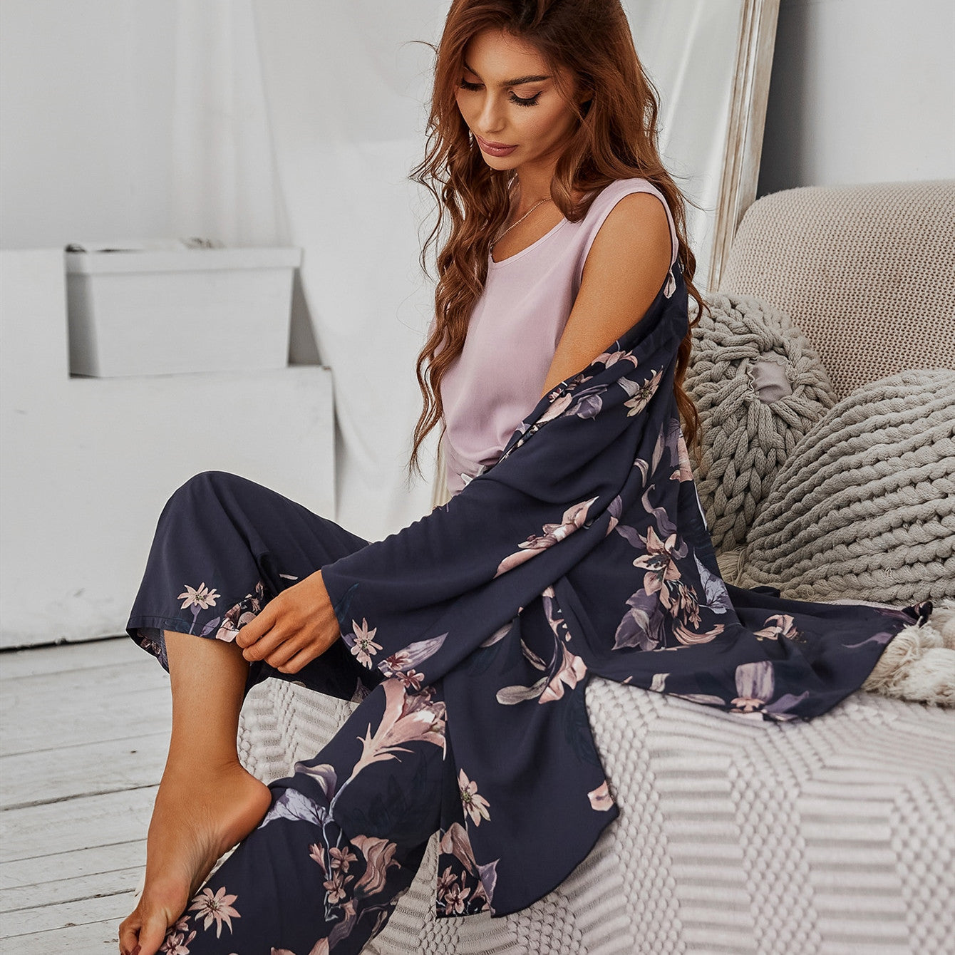 Kvinnor blommig pyjamas Set