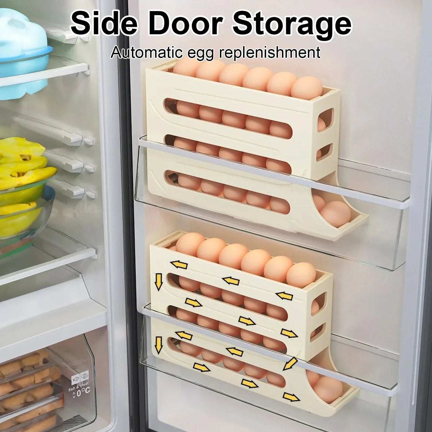 Automatic Egg Roller with 4 Layers - Convenient Storage for the Refrigerator