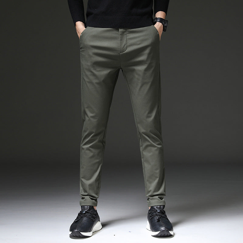 Elastic, slim straight trousers for men