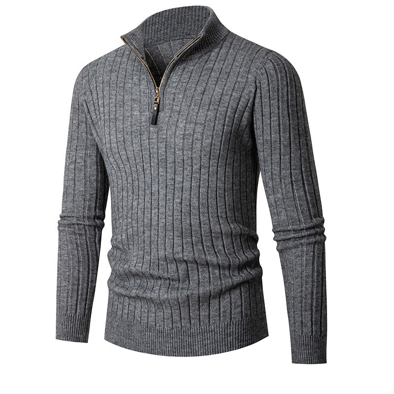 Men's Sweater with Long Sleeves and Half Polo with Half Zip Design