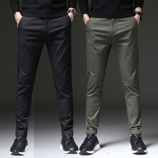 Elastic, slim straight trousers for men