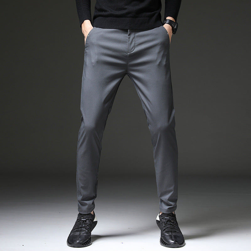 Elastic, slim straight trousers for men