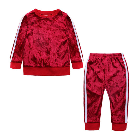 Kids Autumn Fashion Style Red Velvet 2 Piece Set