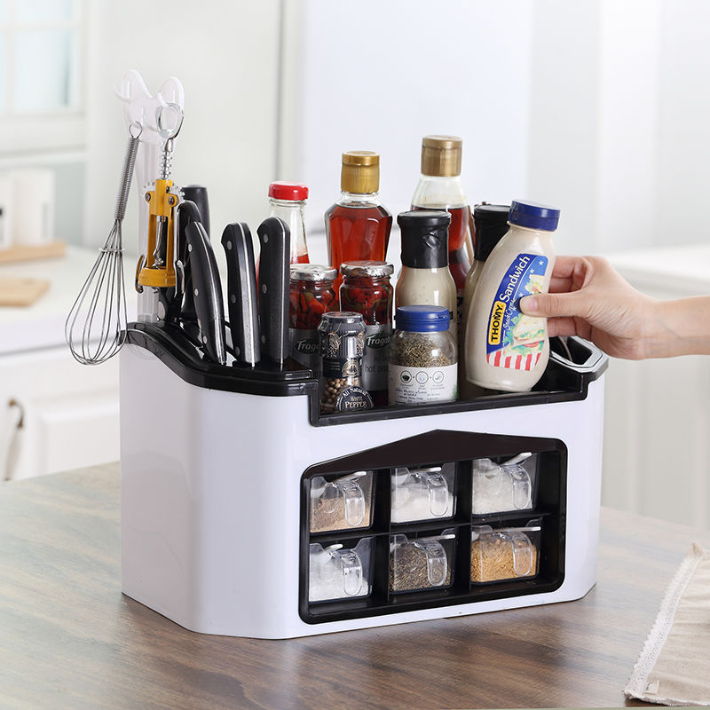 Multifunctional organizing kitchen plastic shelf