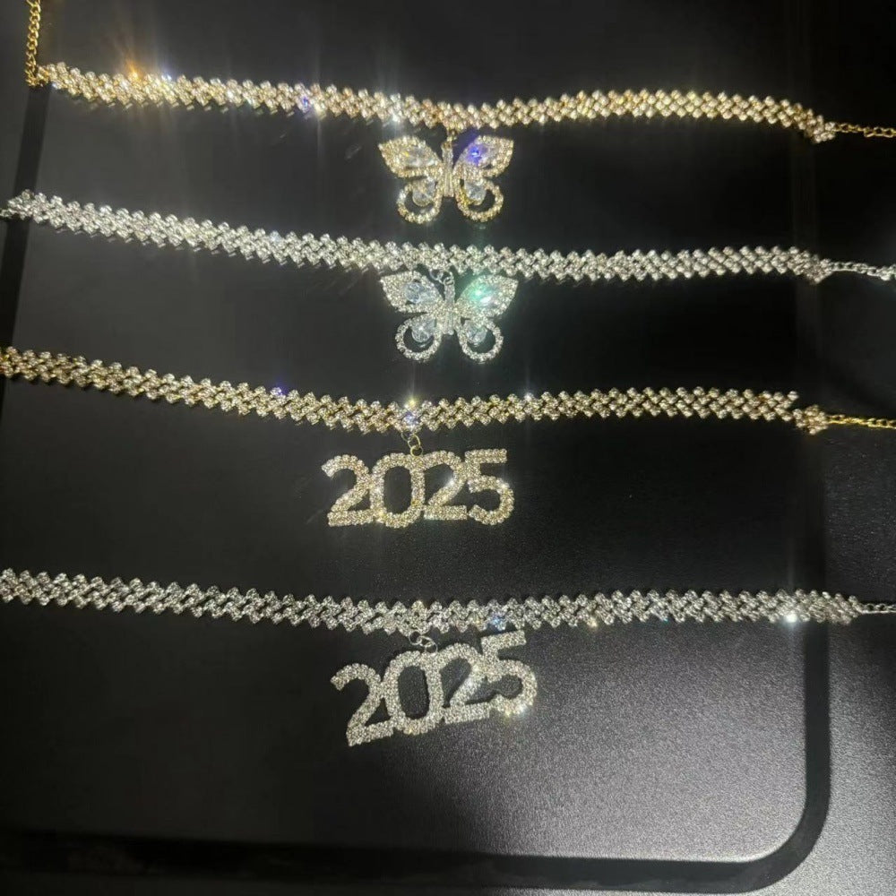 Rhinestone 2025 hängsmycke kubanskt halsband Kort nyckelbenskedja