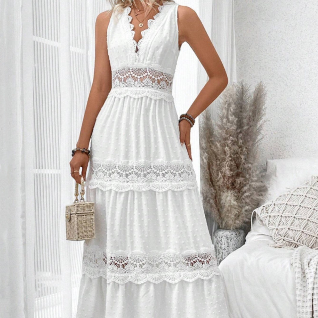 Women's Lace Stitching V Neck Sleeveless Dress