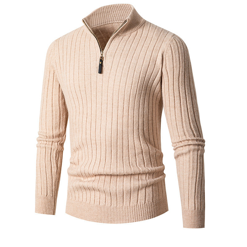 Men's Sweater with Long Sleeves and Half Polo with Half Zip Design