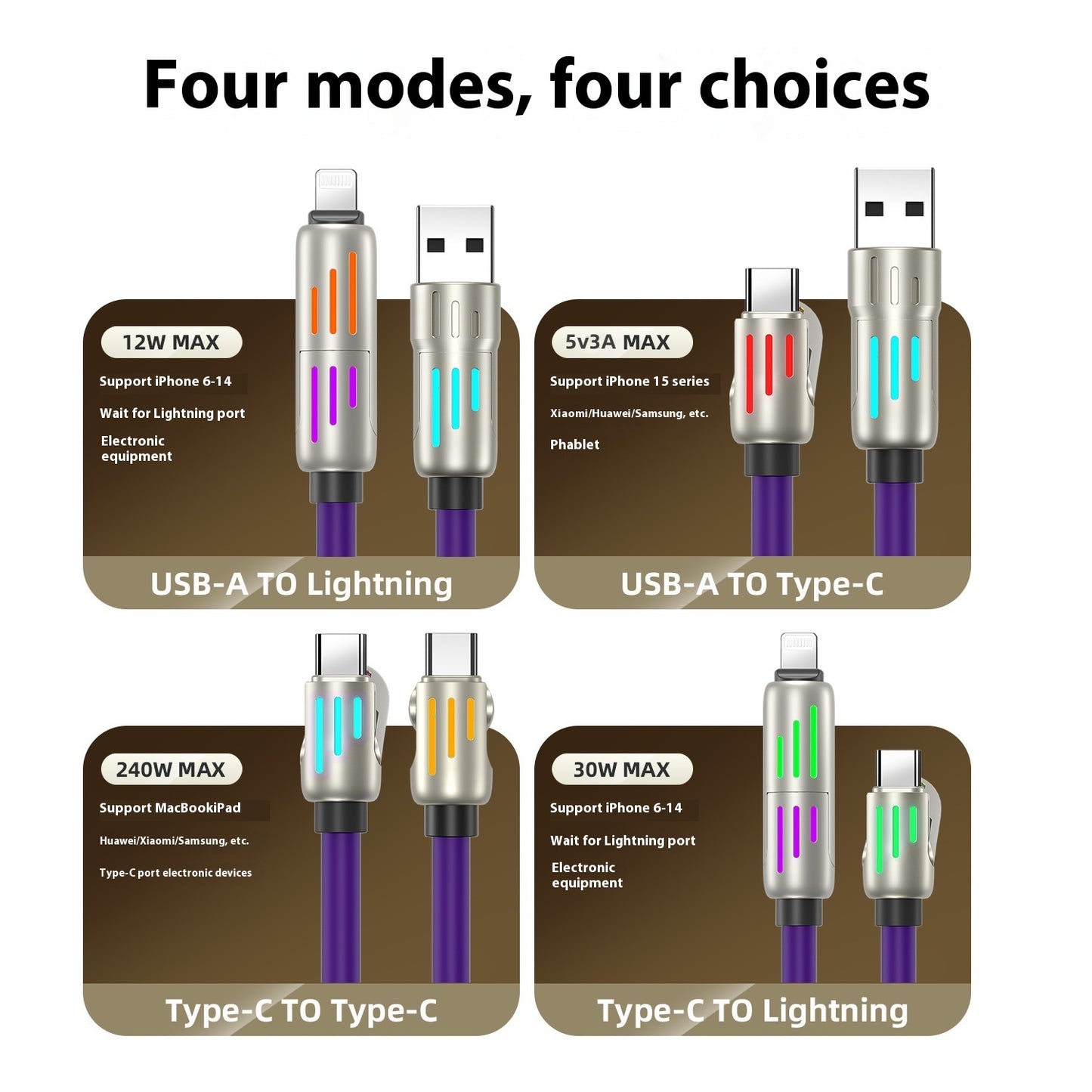 Four-in-one Breathing Data Cable with Colorful