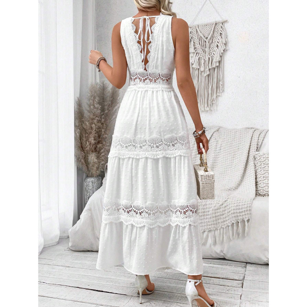 Women's Lace Stitching V Neck Sleeveless Dress