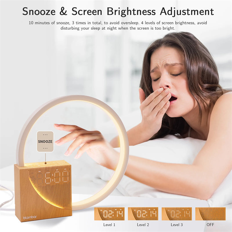 Bedside lamp with alarm clock, touch control 3 brightness levels