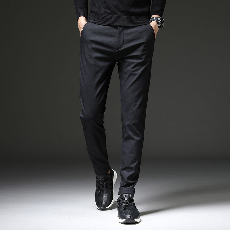 Elastic, slim straight trousers for men