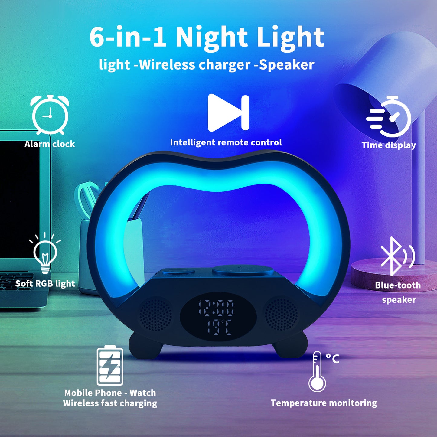 Intelligent LED table lamp 2024 with mobile/watch charger