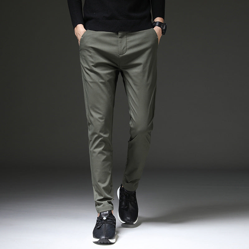 Elastic, slim straight trousers for men