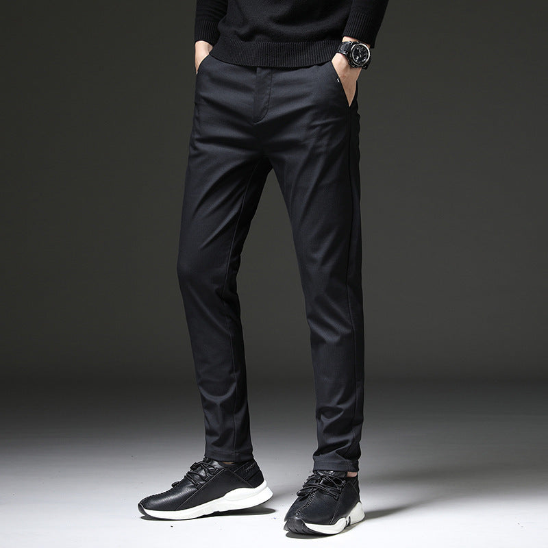 Elastic, slim straight trousers for men