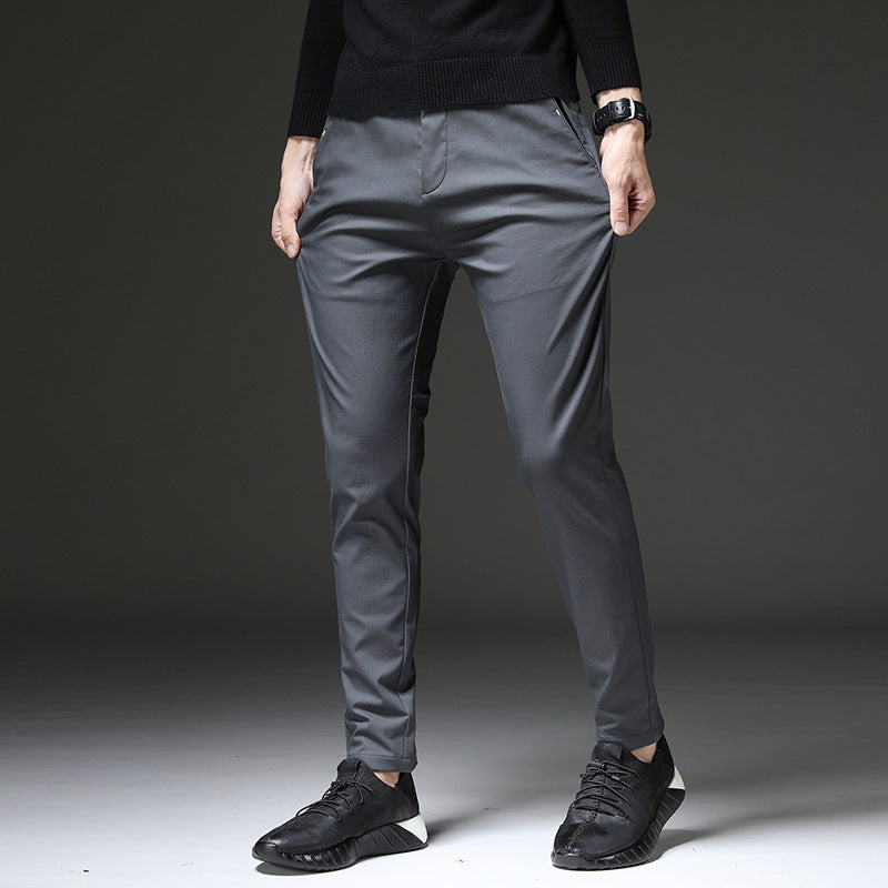 Elastic, slim straight trousers for men