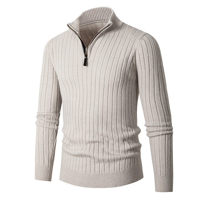 Men's Sweater with Long Sleeves and Half Polo with Half Zip Design