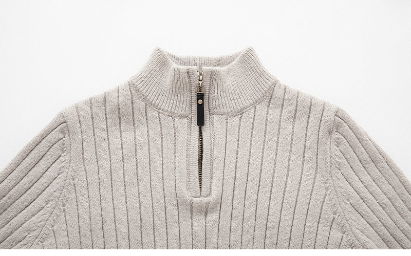 Men's Sweater with Long Sleeves and Half Polo with Half Zip Design