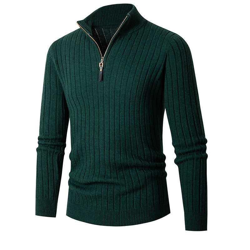 Men's Sweater with Long Sleeves and Half Polo with Half Zip Design