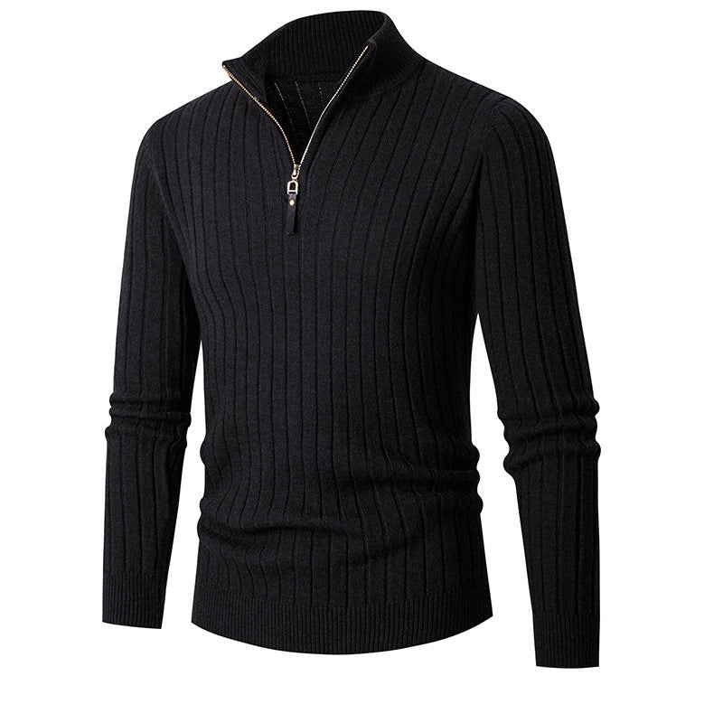 Men's Sweater with Long Sleeves and Half Polo with Half Zip Design