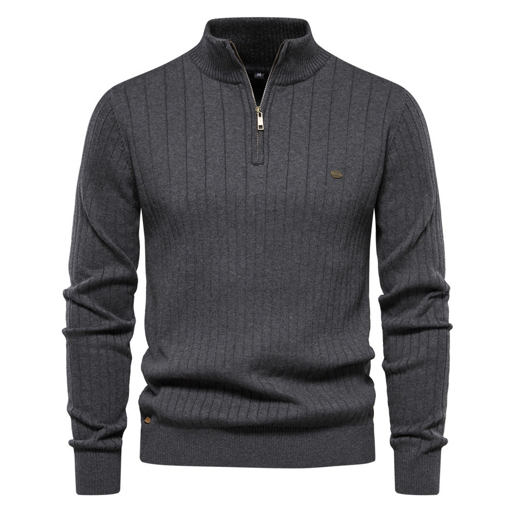 Fashionable Knitted Men's Sweater with Stand Collar and Half Zip