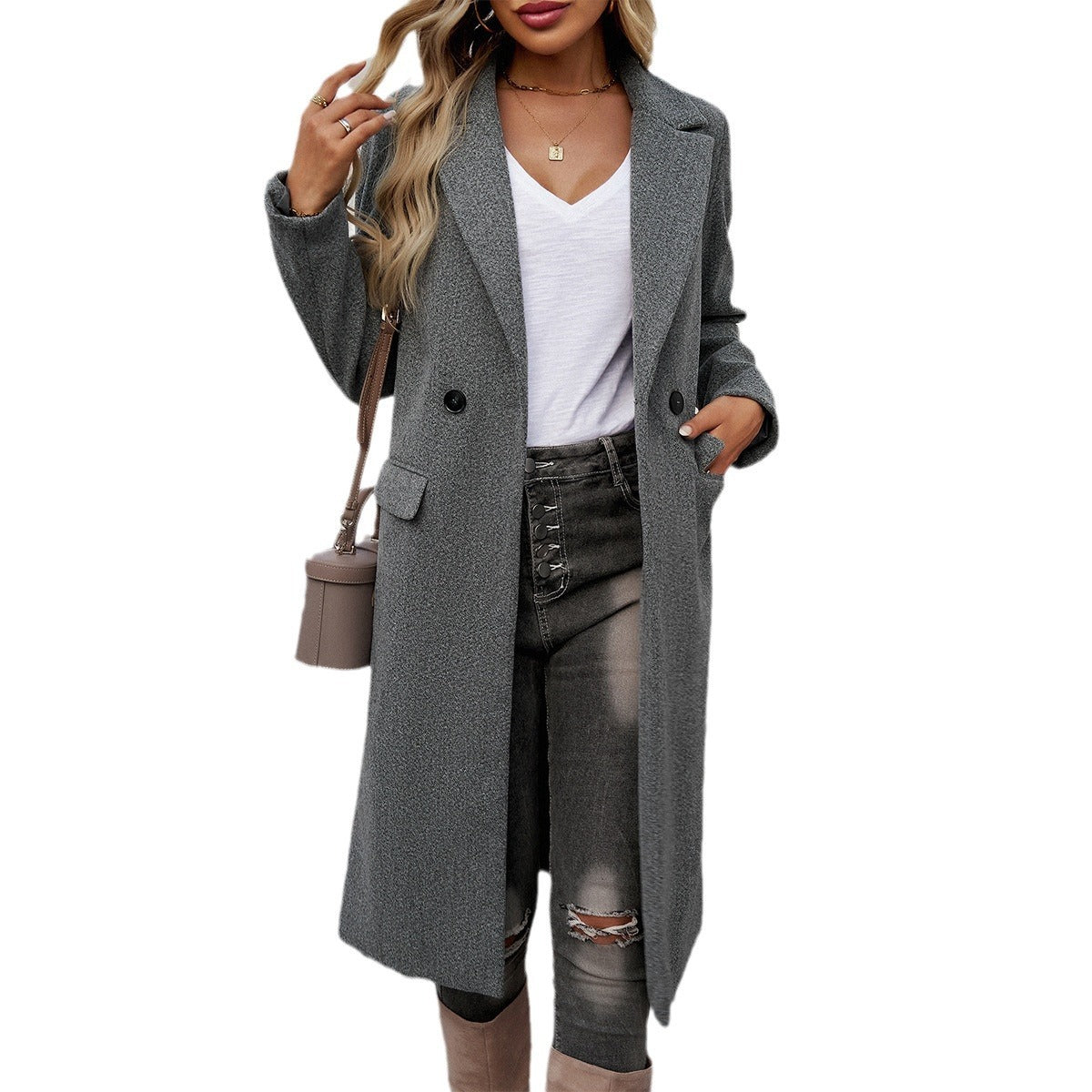 Classic Women's Coat with Turn-down Collar - Stylish and Everyday Chic