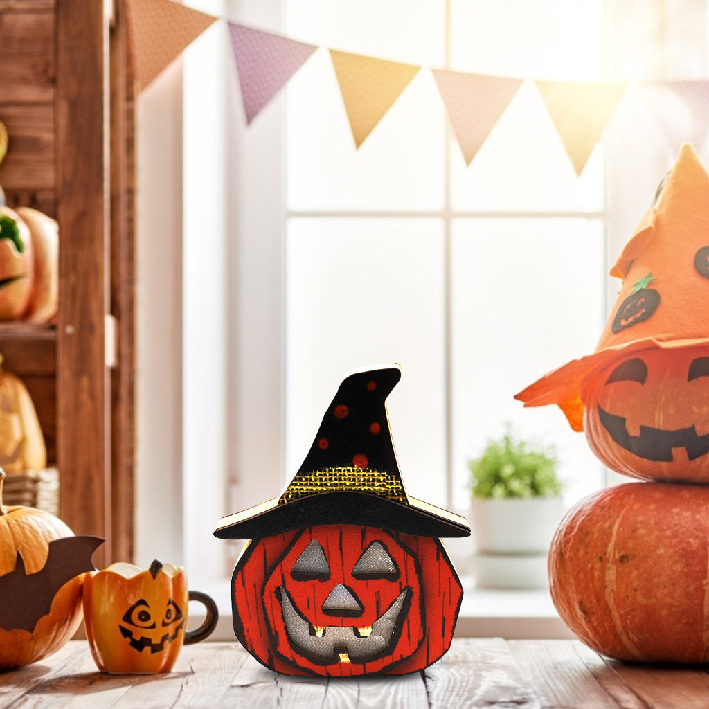 Creative Halloween wooden pumpkin decoration lamp 