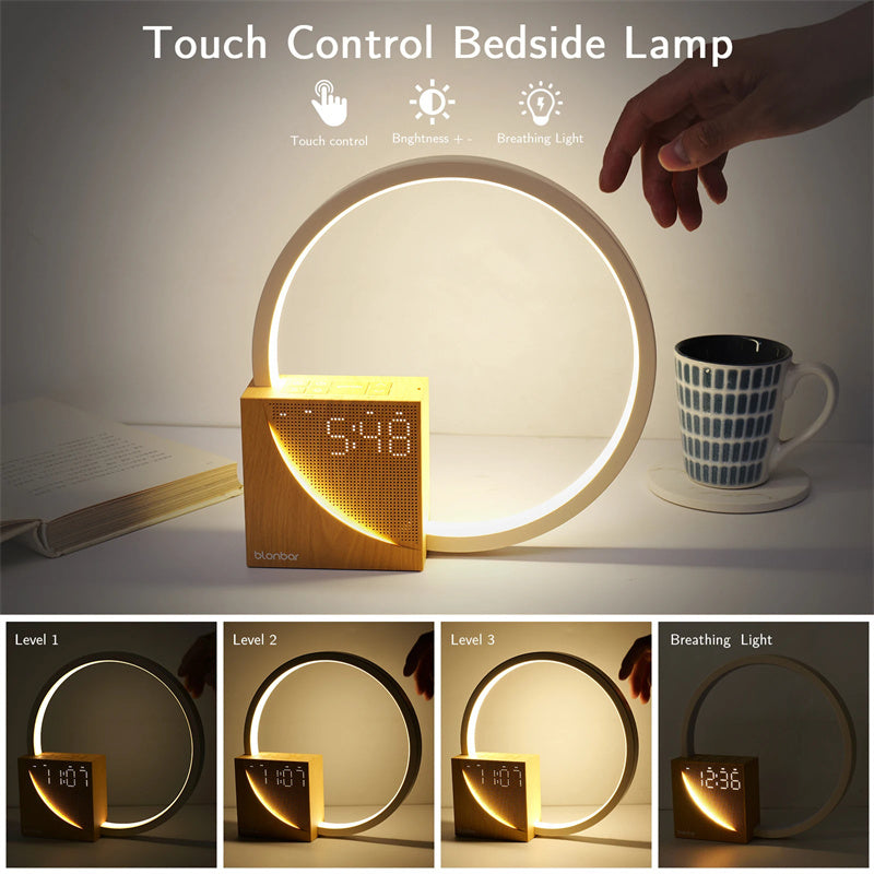 Bedside lamp with alarm clock, touch control 3 brightness levels